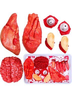 12 Pcs Halloween Fake Body Parts Props - Heart, Brain, Fingers, Ears, Eyes Decor